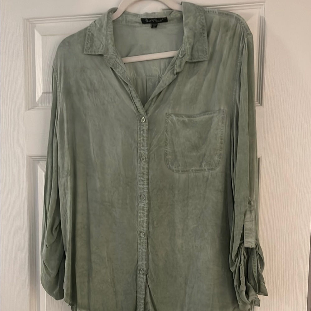 Green Button Up Top